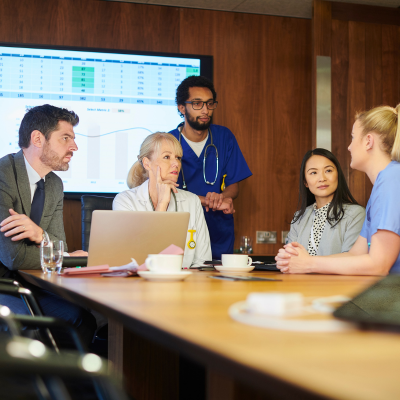 Hospital meeting with staff